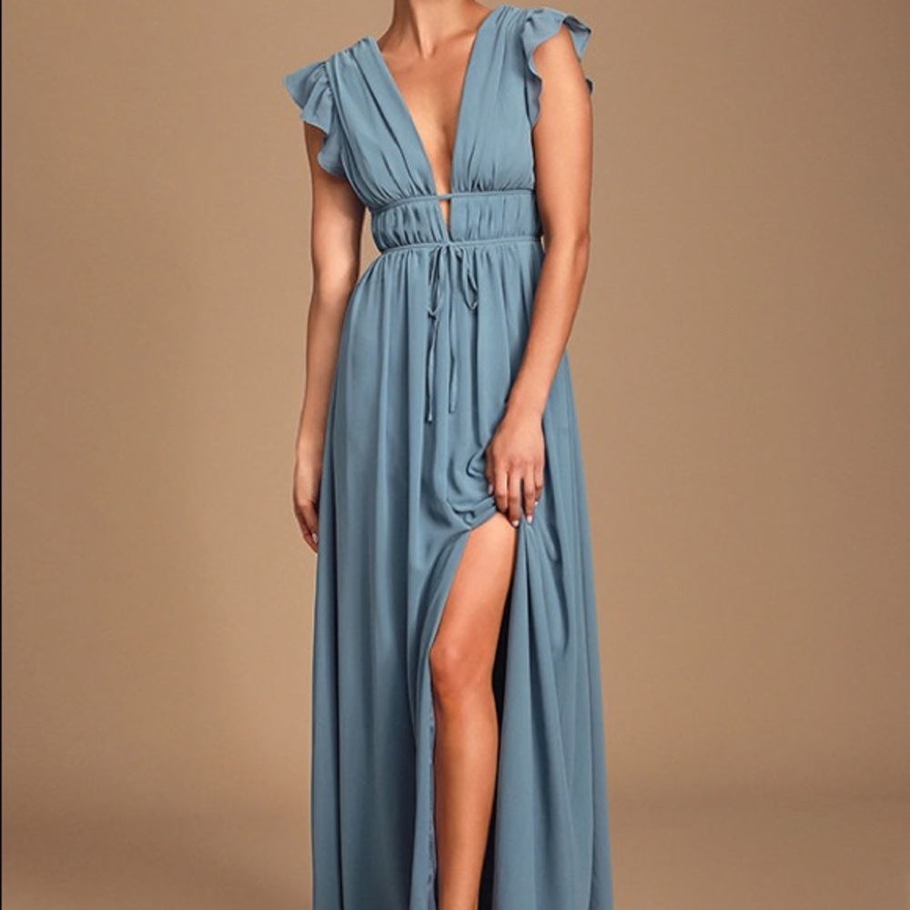 I’m All Yours Slate Blue Ruffled Maxi Dress Lulu’s